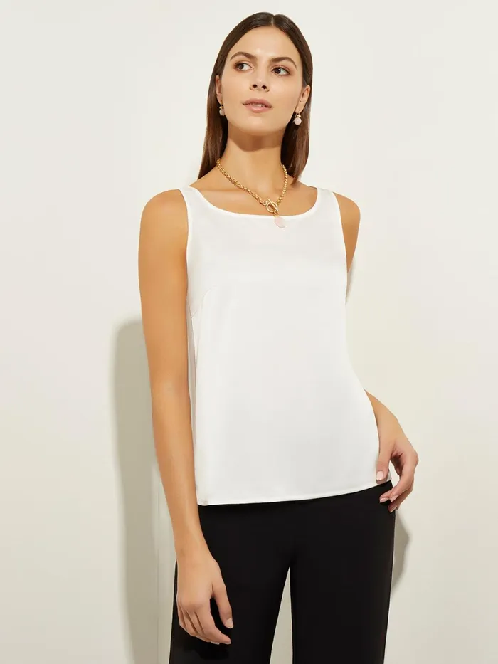 Misook Classic Crepe De Chine Tank Top White Women Tops and Tees