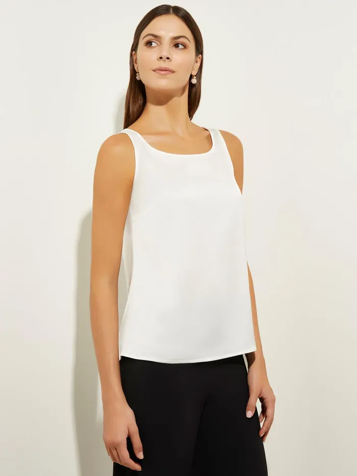 Misook Classic Crepe De Chine Tank Top White Women Tops and Tees