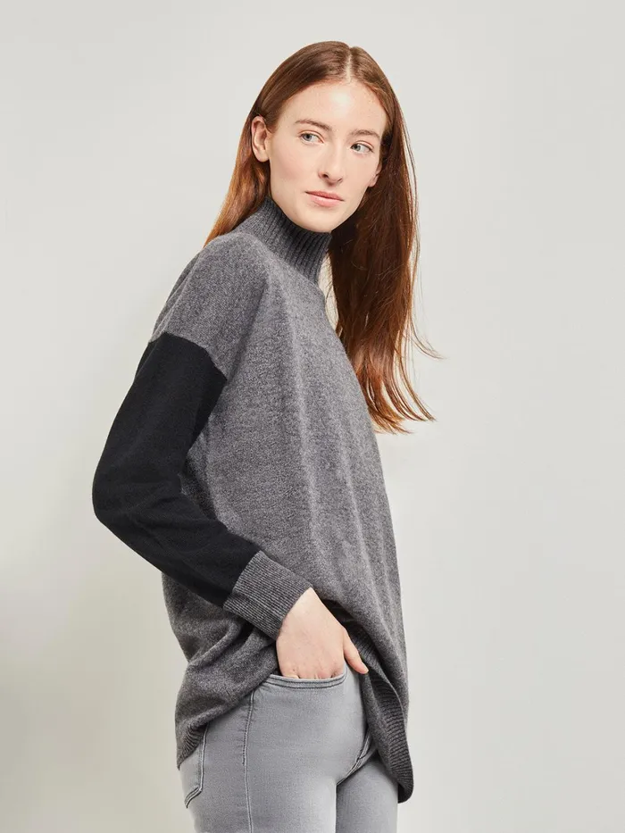 Misook Colorblock Cashmere Turtleneck Tunic Women Tops and Tees Misook Colorblock Cashmere Turtleneck Tunic Women Tops and Tees