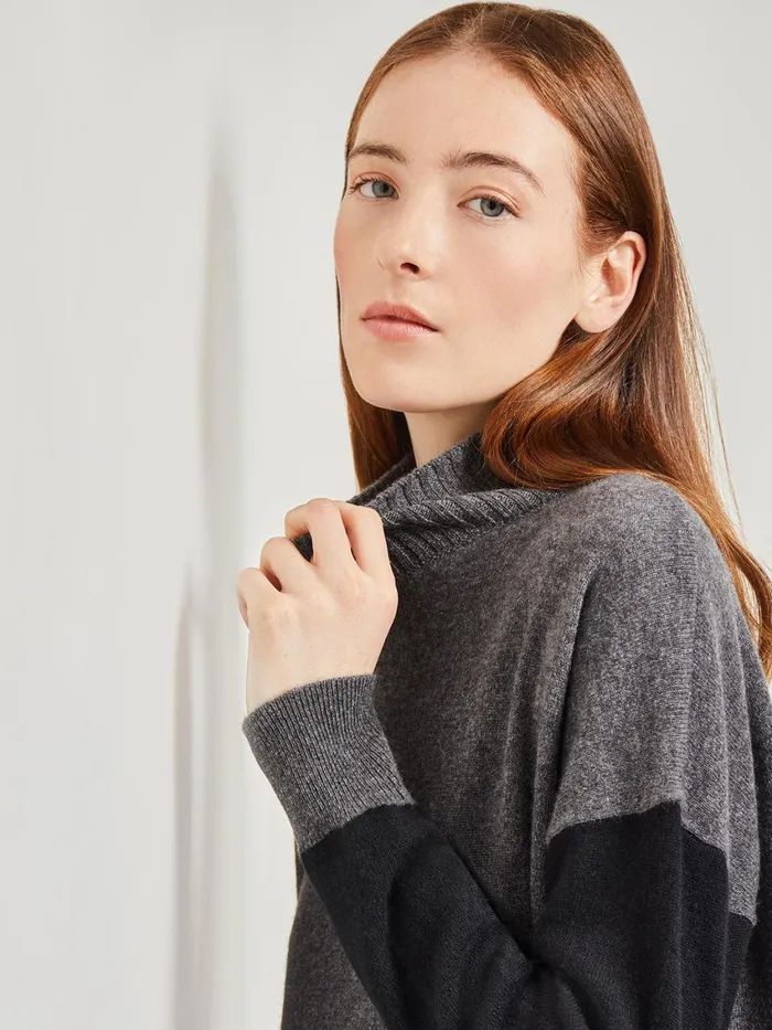 Misook Colorblock Cashmere Turtleneck Tunic Women Tops and Tees Misook Colorblock Cashmere Turtleneck Tunic Women Tops and Tees