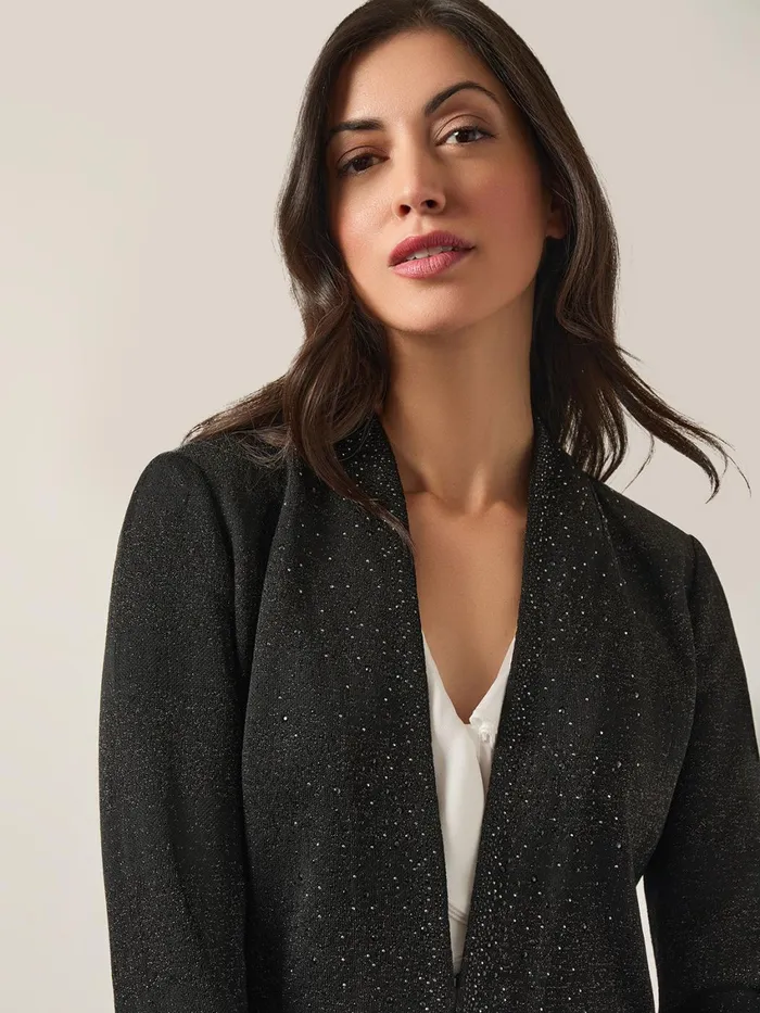 Misook Embellished Lurex Open Neck Jacket Women Jackets and Coats