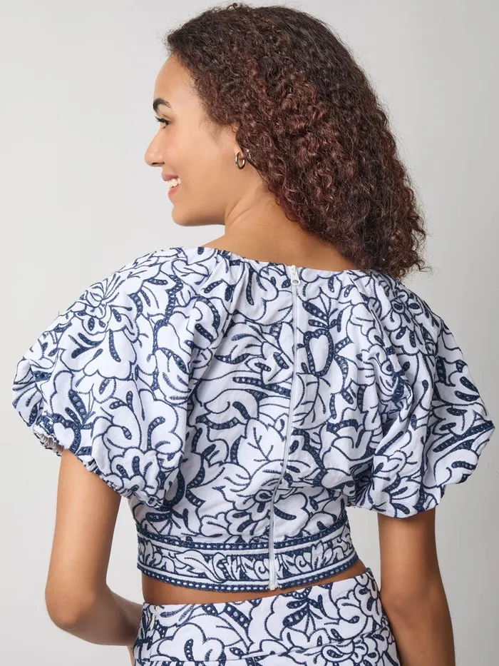 Misook Embroidered Floral Cropped Cotton Blouse Women Blouses and Shirts