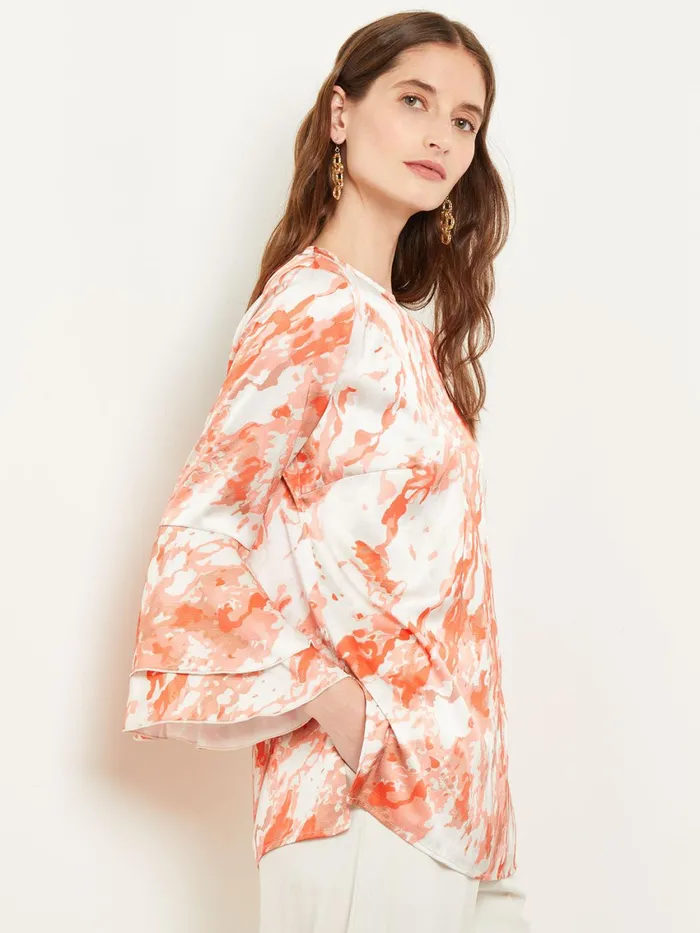 Misook Flounce Sleeve Blouse 8211 Jewel Neck Print Crepe De Chine Women Blouses and Shirts Misook Flounce Sleeve Blouse 8211 Jewel Neck Print Crepe De Chine Women Blouses and Shirts