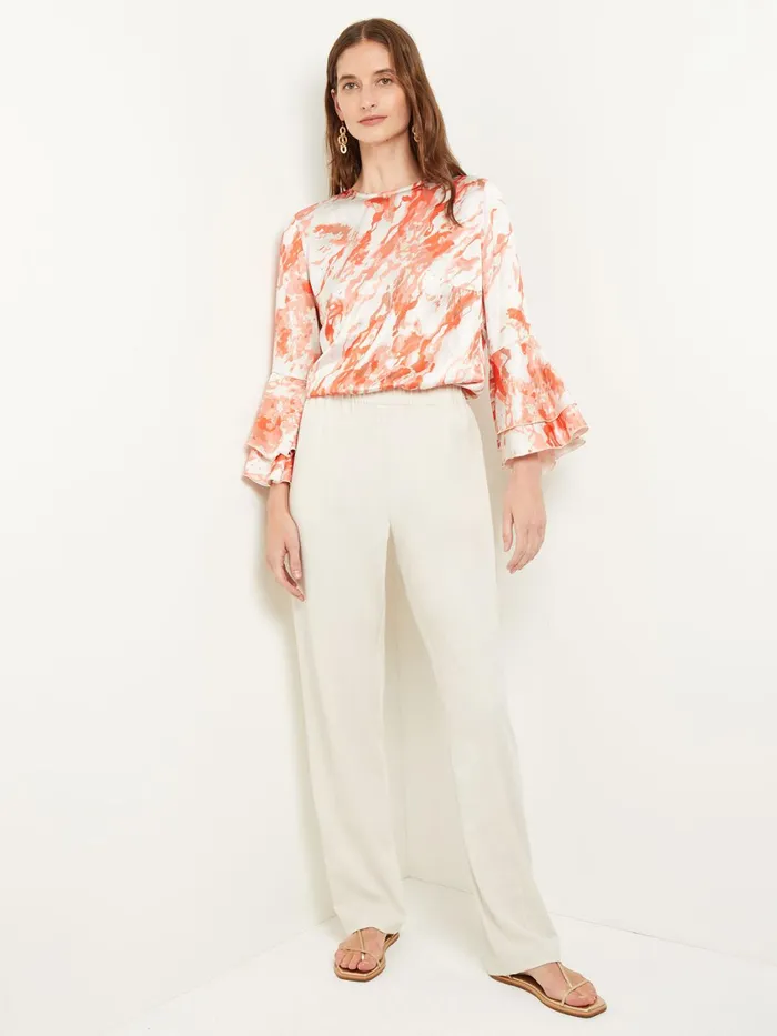 Misook Flounce Sleeve Blouse 8211 Jewel Neck Print Crepe De Chine Women Blouses and Shirts Misook Flounce Sleeve Blouse 8211 Jewel Neck Print Crepe De Chine Women Blouses and Shirts