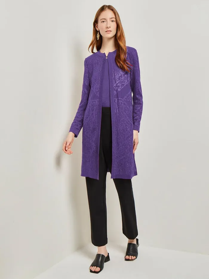 Misook Heritage Fit Jewel Neck Jacquard Knit Jacket Women Jackets and Coats