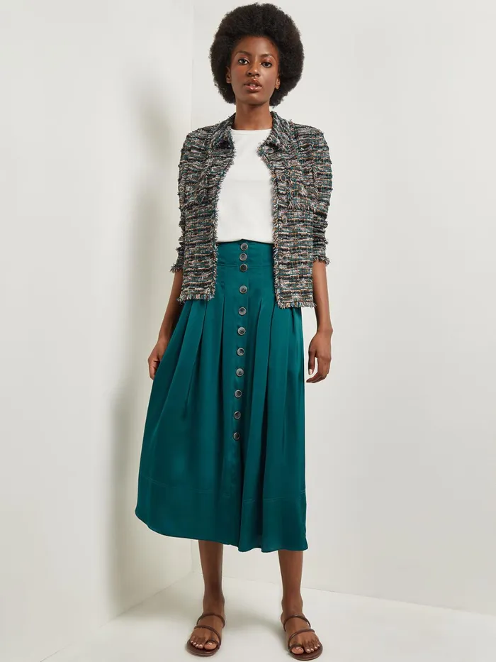 Misook Heritage Fit Lapel Jacket 8211 Fringe Trim Tweed Knit Women Jackets and Coats