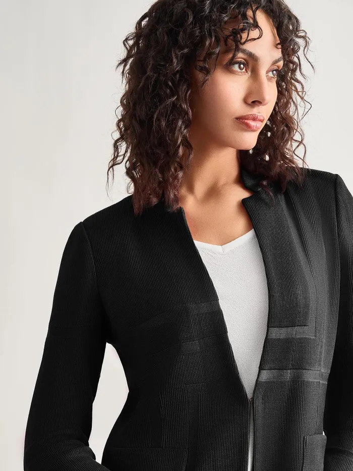 Misook Inverted Notch Collar Tailored Knit Jacket Women Jackets and Coats