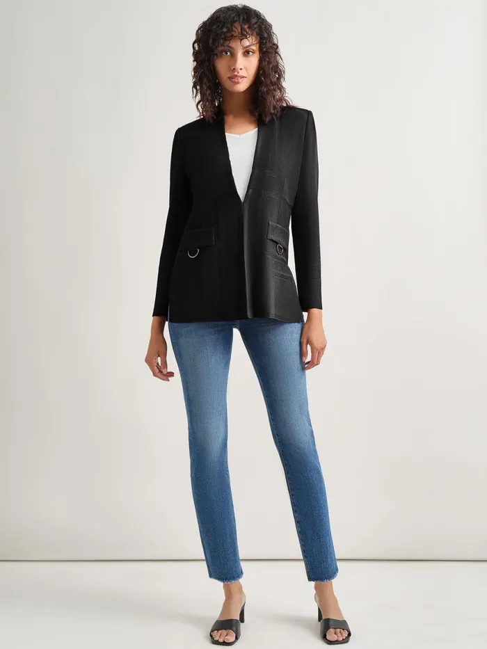 Misook Inverted Notch Collar Tailored Knit Jacket Women Jackets and Coats