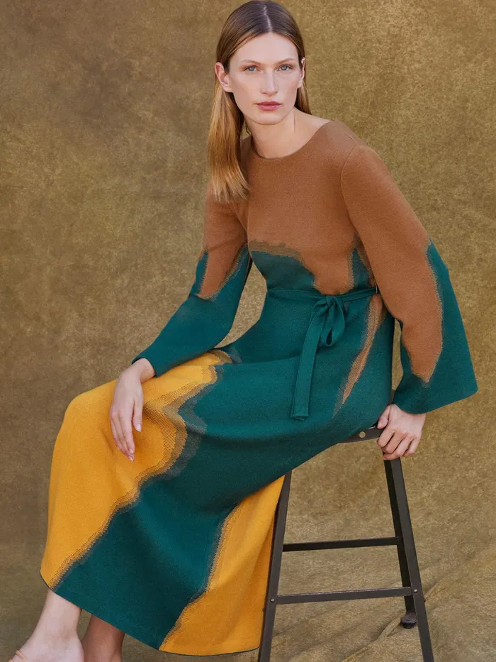 Misook Maxi Shift Dress 8211 Abstract Jacquard Cozy Knit Women Dresses