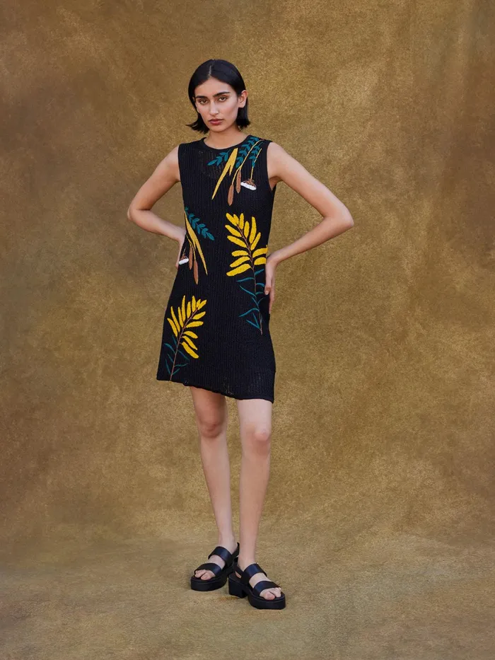 Misook Mini ALine Dress 8211 Embroidered Open Ribbon Knit Women Dresses