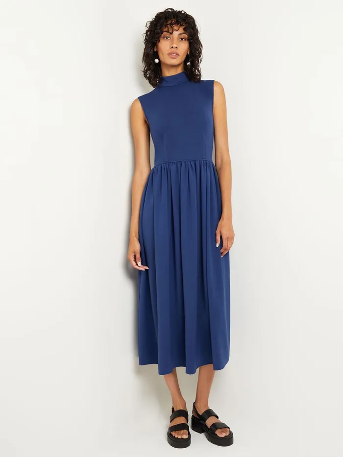 Misook Mixed Media FitandFlare Sleeveless Midi Dress Women Dresses