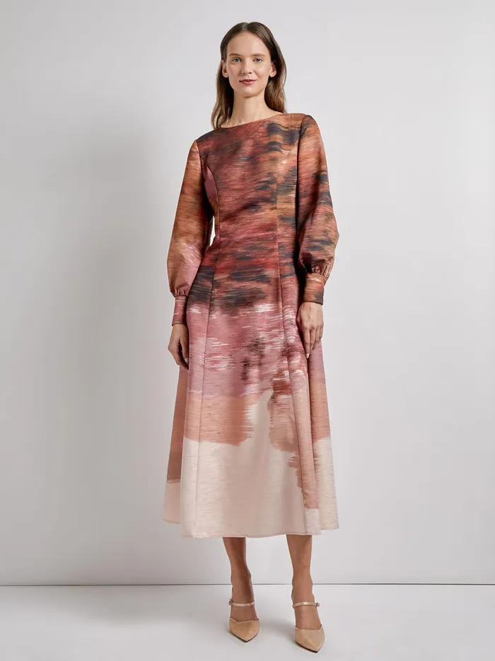 Misook Modern ALine Abstract Woven Maxi Dress Women Dresses