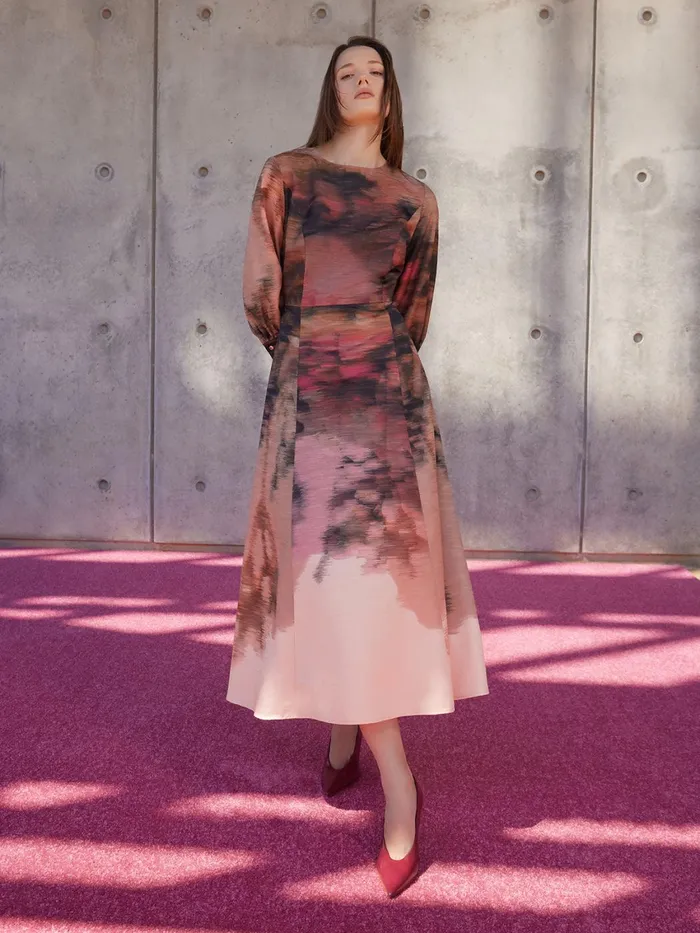 Misook Modern ALine Abstract Woven Maxi Dress Women Dresses