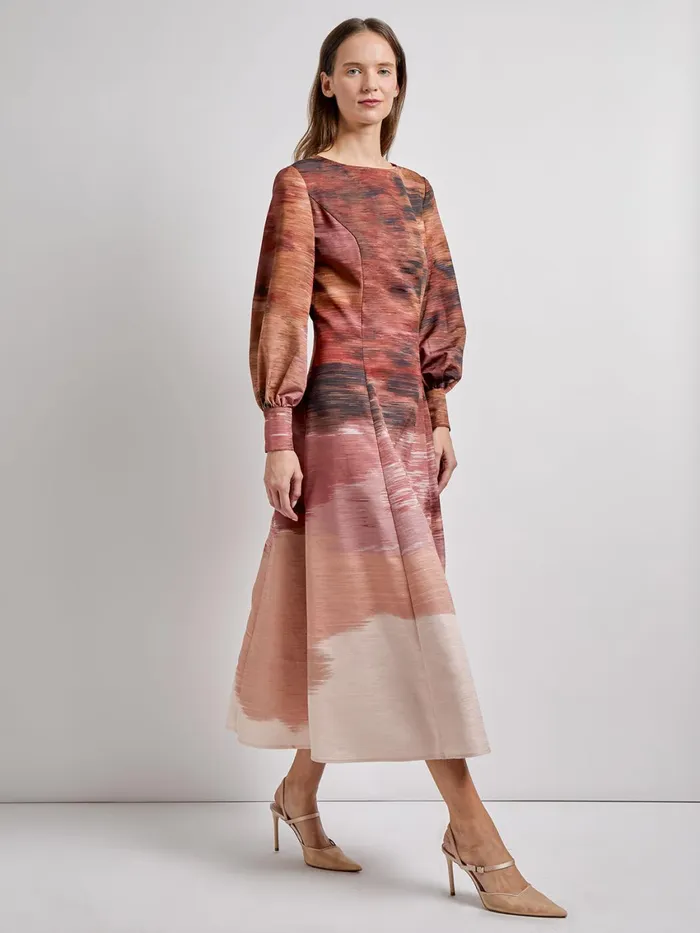 Misook Modern ALine Abstract Woven Maxi Dress Women Dresses