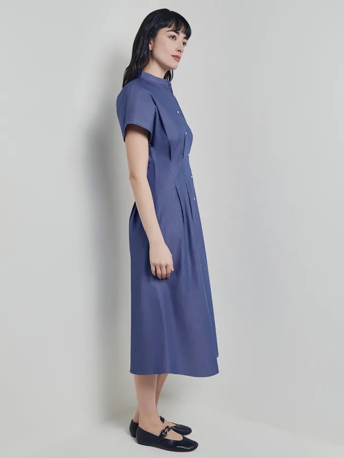 Misook Modern Fit and Flare Button Front Midi Dress Women Dresses