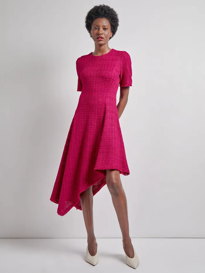 Misook Modern Fit and Flare Tonal Textured Asymmetrical Knit Dress Women Dresses