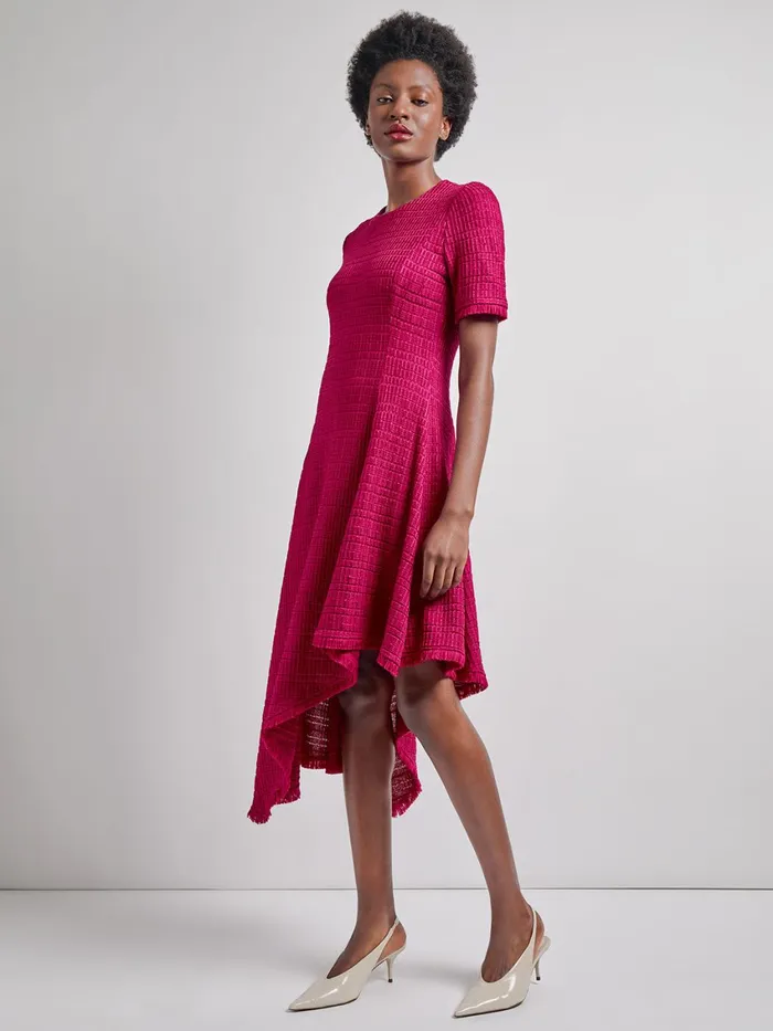 Misook Modern Fit and Flare Tonal Textured Asymmetrical Knit Dress Women Dresses Misook Modern Fit and Flare Tonal Textured Asymmetrical Knit Dress Women Dresses