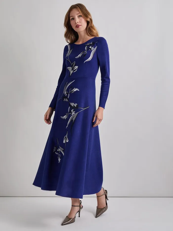 Misook Modern FitandFlare Embroidered Floral Knit Maxi Dress Women Dresses Misook Modern FitandFlare Embroidered Floral Knit Maxi Dress Women Dresses