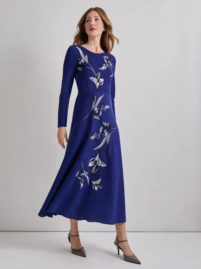 Misook Modern FitandFlare Embroidered Floral Knit Maxi Dress Women Dresses Misook Modern FitandFlare Embroidered Floral Knit Maxi Dress Women Dresses