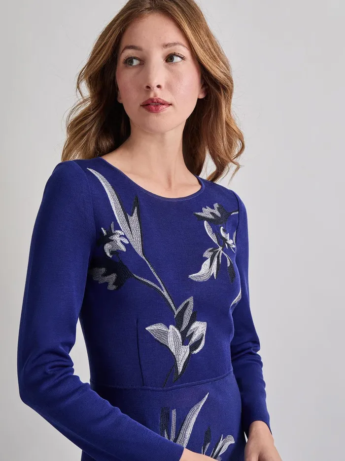 Misook Modern FitandFlare Embroidered Floral Knit Maxi Dress Women Dresses Misook Modern FitandFlare Embroidered Floral Knit Maxi Dress Women Dresses