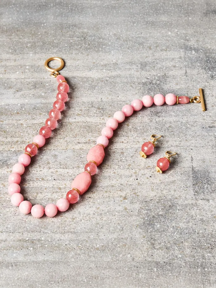 Misook Peach Jade Mixed Media Necklace Women Necklaces