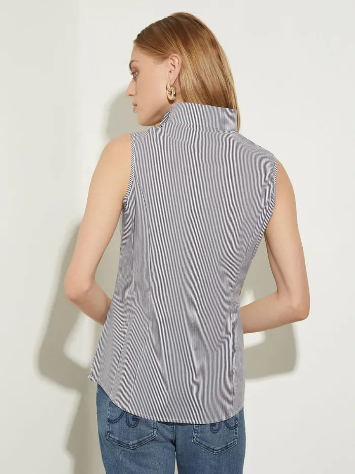 Misook Pinstripe Sleeveless Stretch Cotton Blouse BlackWhite Women Blouses and Shirts