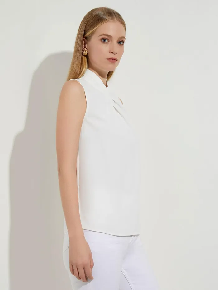 Misook Pleated Crossover Collar Crepe De Chine Blouse Women Tops and Tees