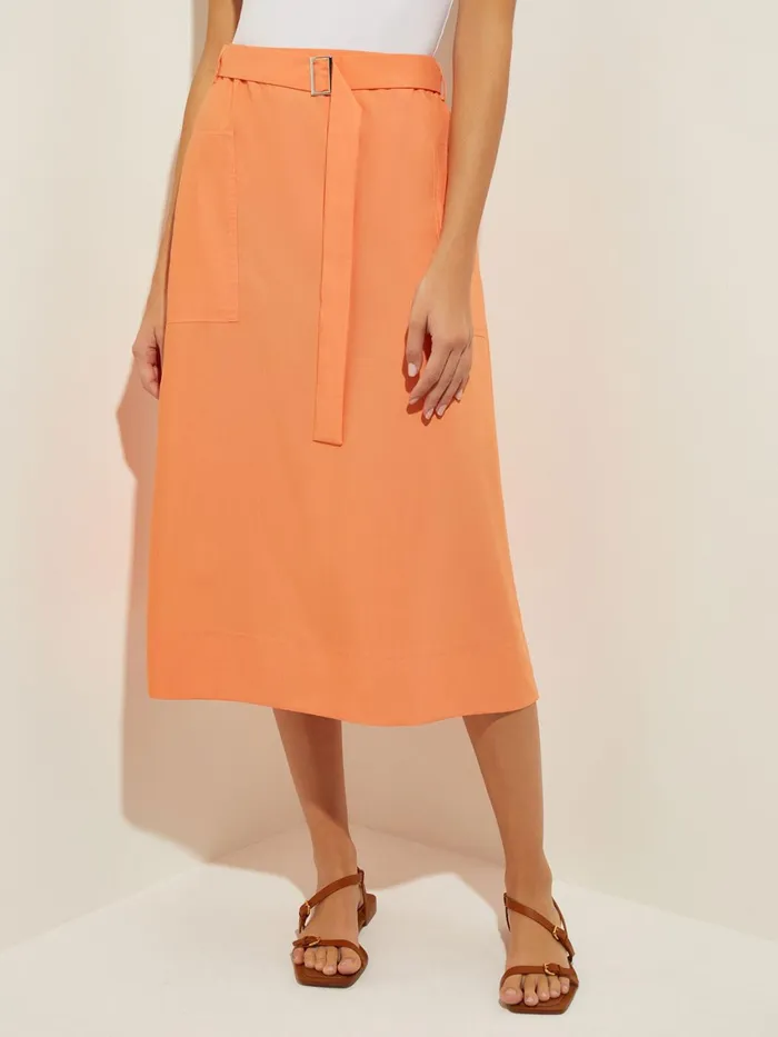 Misook Pocketed Poplin ALine Midi Skirt Women Skirts