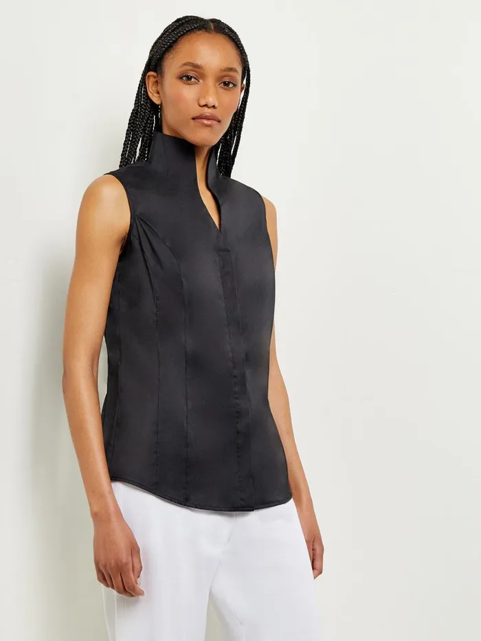 Misook Sleeveless Stretch Cotton Blouse Women Tops and Tees