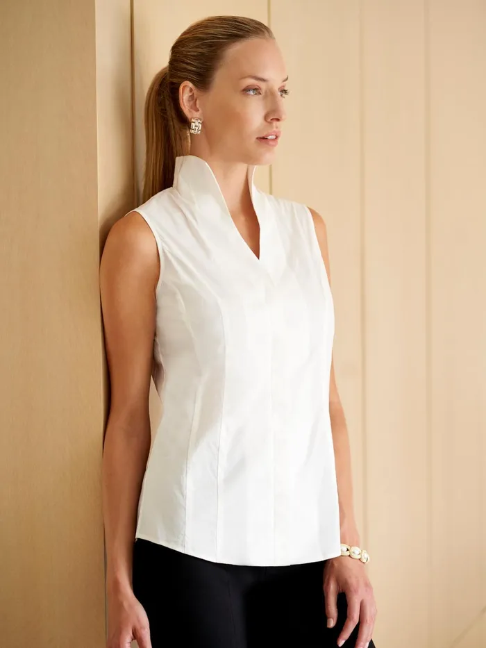Misook Sleeveless Stretch Cotton Blouse Women Tops and Tees