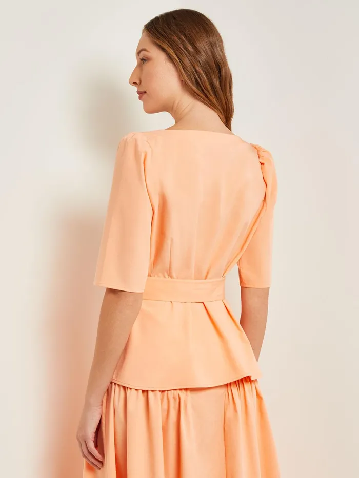 Misook Square Neck Button Front Blouse 8211 Belted Faux Cupro Silk Women Blouses and Shirts Misook Square Neck Button Front Blouse 8211 Belted Faux Cupro Silk Women Blouses and Shirts