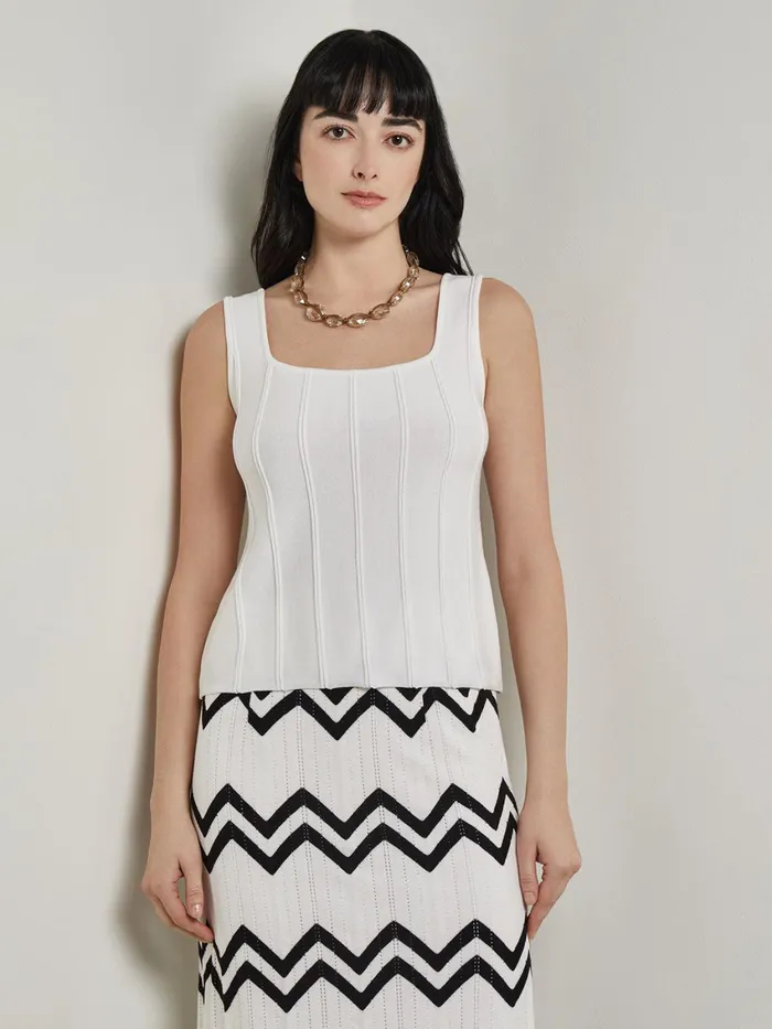 Misook Square Neck Tank Top 8211 Ribbed Stripe Soft Knit Women Tops and Tees