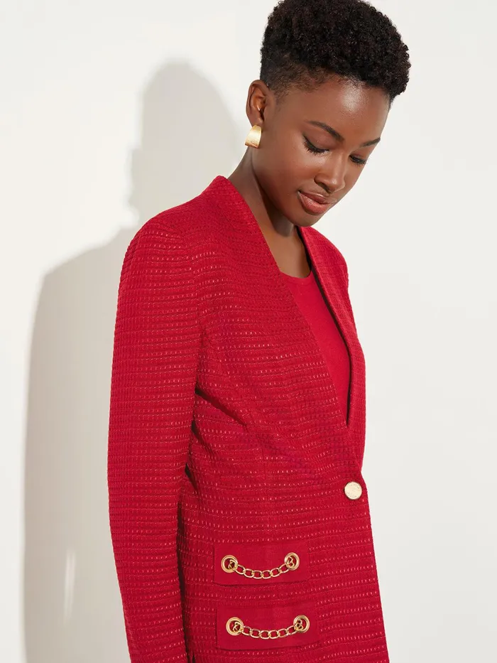 Misook Tailored Fit Chain Detail Textured Knit Blazer Women Jackets and Coats