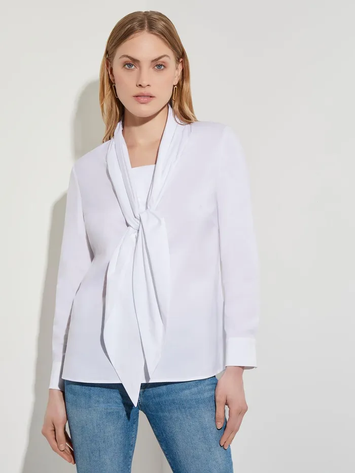 Misook TieNeck Cotton Poplin Blouse Women Tops and Tees