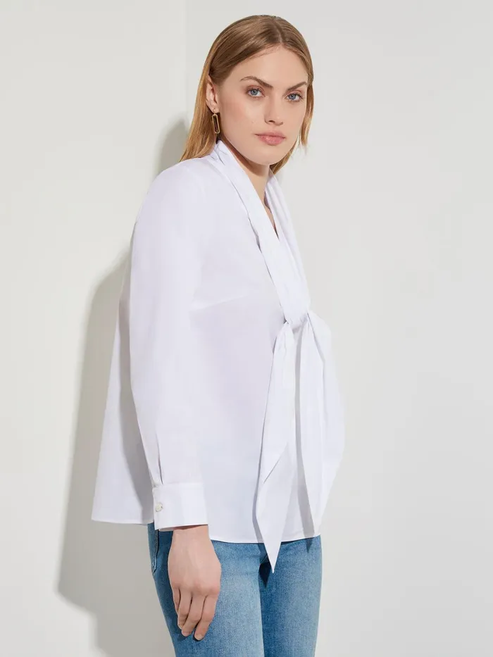 Misook TieNeck Cotton Poplin Blouse Women Tops and Tees