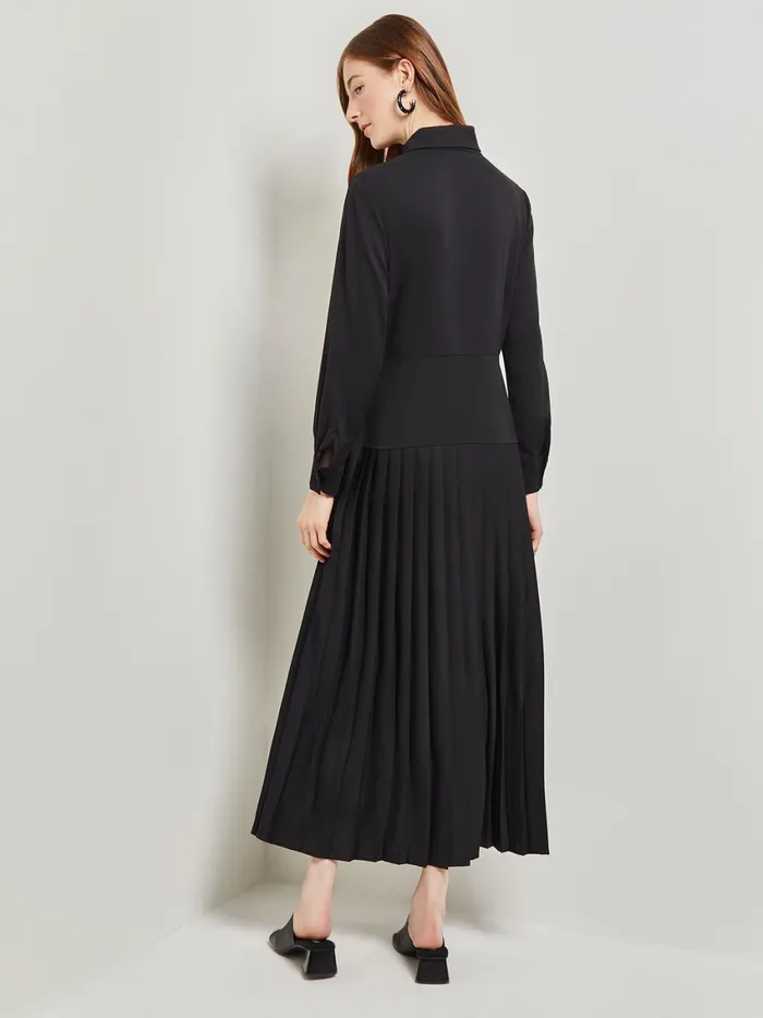 Misook Tie Neck Pleated ALine Maxi Dress Women Dresses Misook Tie Neck Pleated ALine Maxi Dress Women Dresses