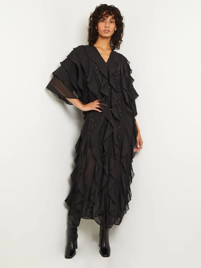 Misook Tiered Ruffle Woven Chiffon Maxi Dress Women Dresses