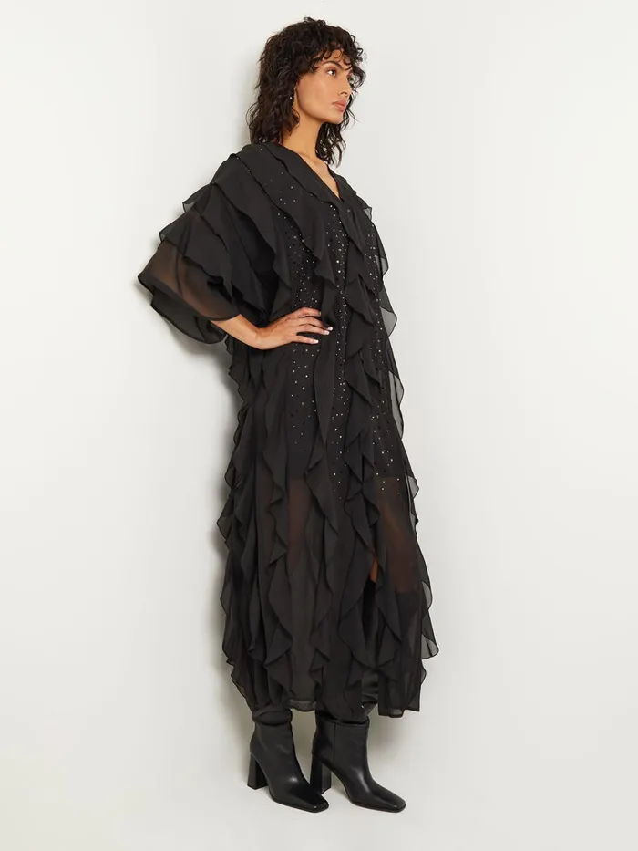 Misook Tiered Ruffle Woven Chiffon Maxi Dress Women Dresses Misook Tiered Ruffle Woven Chiffon Maxi Dress Women Dresses