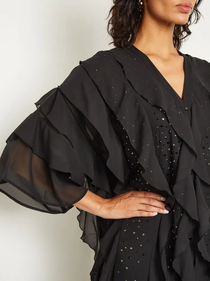 Misook Tiered Ruffle Woven Chiffon Maxi Dress Women Dresses Misook Tiered Ruffle Woven Chiffon Maxi Dress Women Dresses