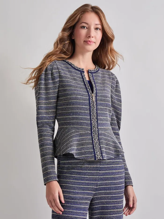 Misook Tweed Knit Peplum Jacket Women Jackets and Coats