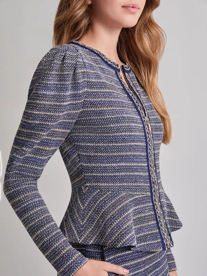 Misook Tweed Knit Peplum Jacket Women Jackets and Coats