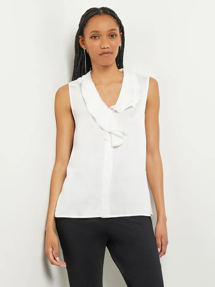 Misook Waterfall Ruffle Crepe De Chine Blouse Women Blouses and Shirts