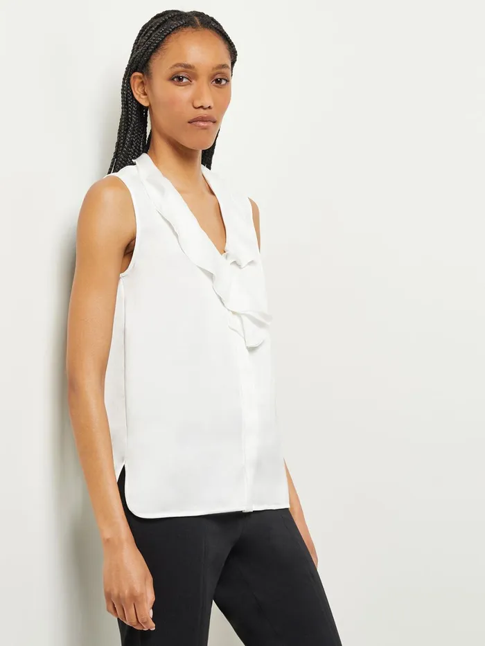 Misook Waterfall Ruffle Crepe De Chine Blouse Women Blouses and Shirts