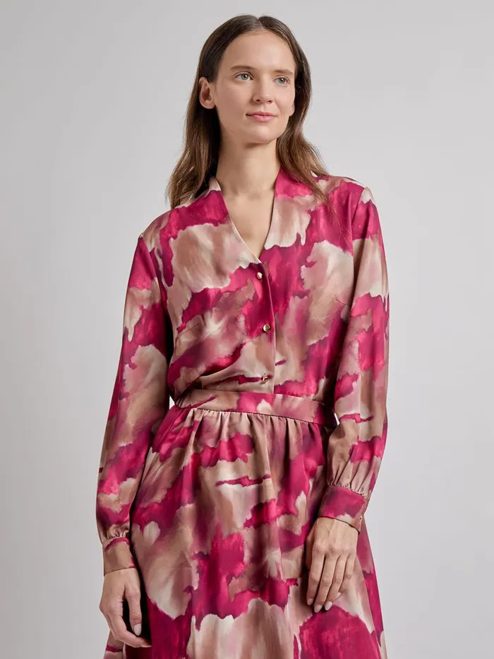 Misook Woven Watercolor Print Blouse Women Tops and Tees