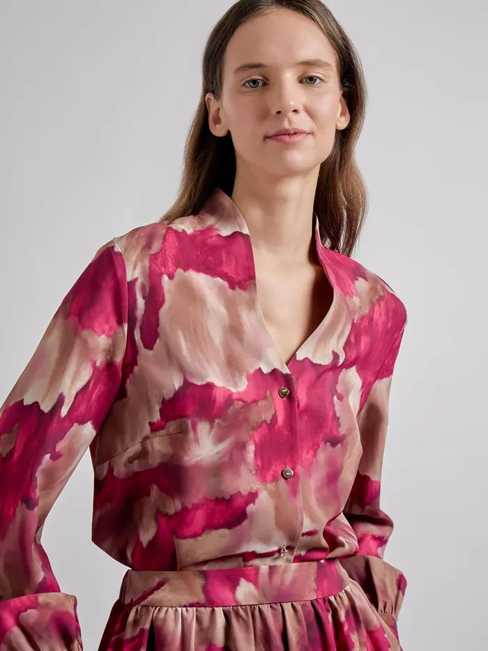 Misook Woven Watercolor Print Blouse Women Tops and Tees Misook Woven Watercolor Print Blouse Women Tops and Tees