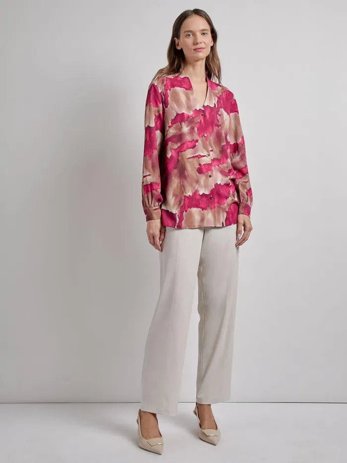 Misook Woven Watercolor Print Blouse Women Tops and Tees Misook Woven Watercolor Print Blouse Women Tops and Tees