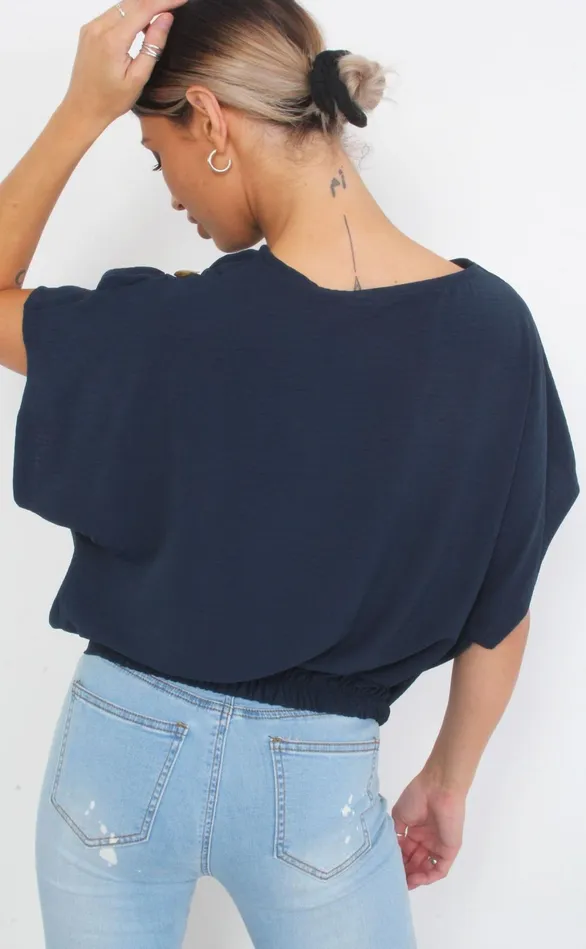 Navy Button Oversized Batwing Top Women Missfiga Tops Navy Button Oversized Batwing Top Women Missfiga Tops