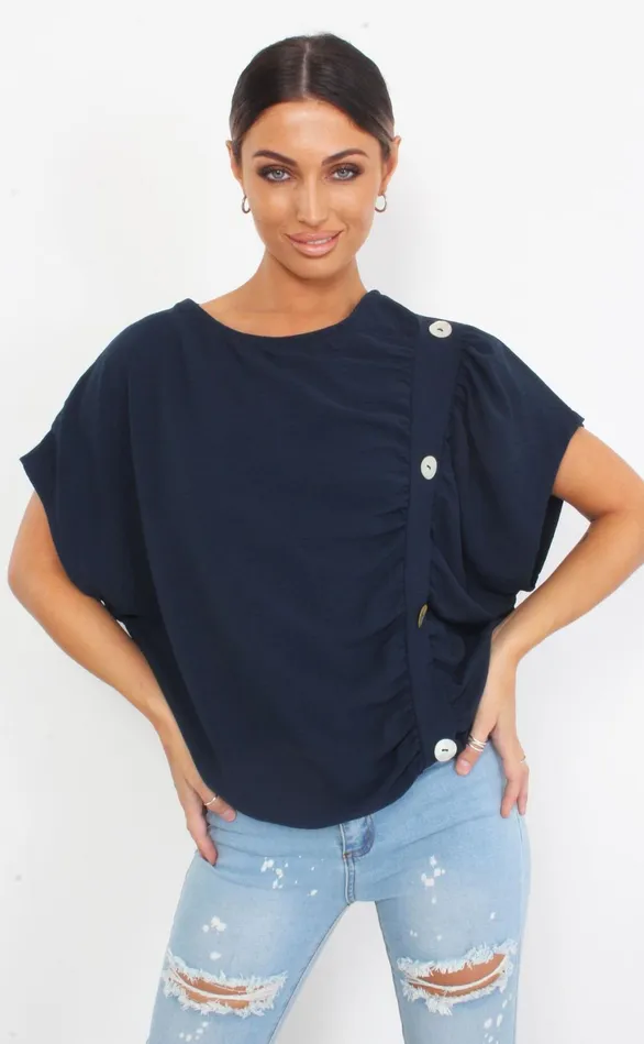Navy Button Oversized Batwing Top Women Missfiga Tops Navy Button Oversized Batwing Top Women Missfiga Tops
