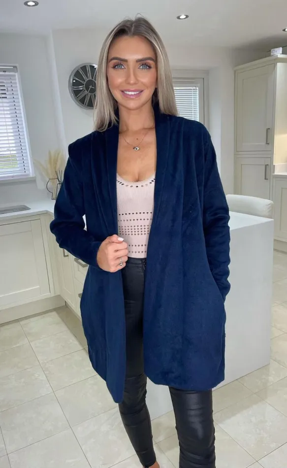 Navy Isabella Knitted Pocketed Shrug Women Missfiga CoatsJackets