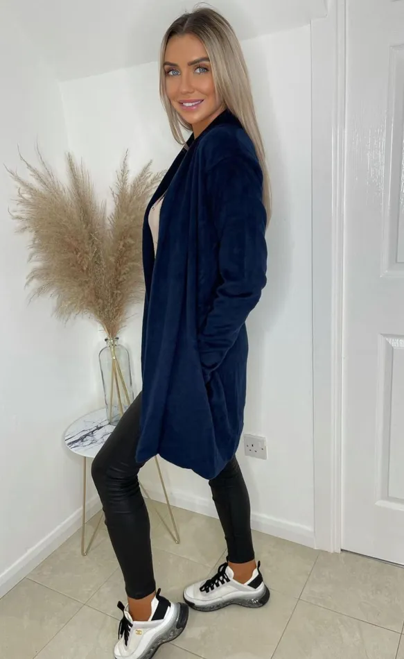 Navy Isabella Knitted Pocketed Shrug Women Missfiga CoatsJackets Navy Isabella Knitted Pocketed Shrug Women Missfiga CoatsJackets